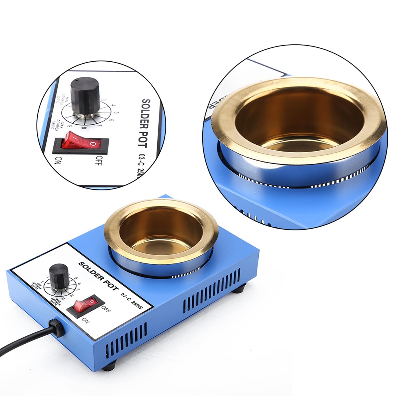 Pot de Soudure, 220V 100mm Bain à Dessouder pour Souder le Circuit de Thermostat Électronique 300 W, 250 W (en option) (prise EU)(EU Plug (250W))