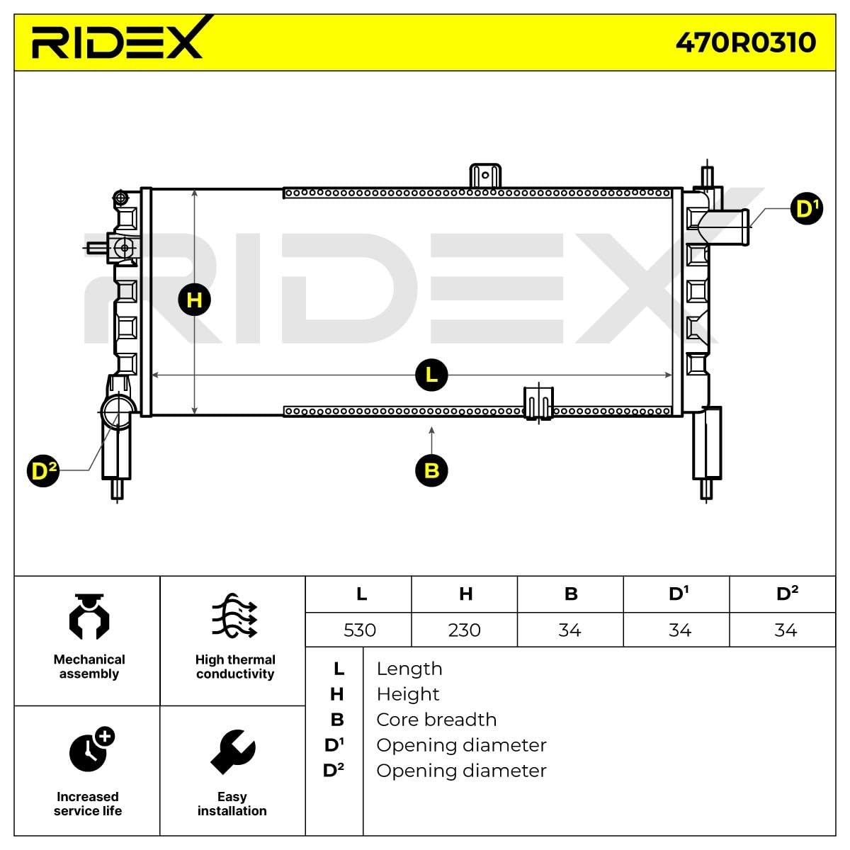 RIDEX 470R0310 Radiatore motore Compatibilità con OPEL Corsa A CC S83 Benzina