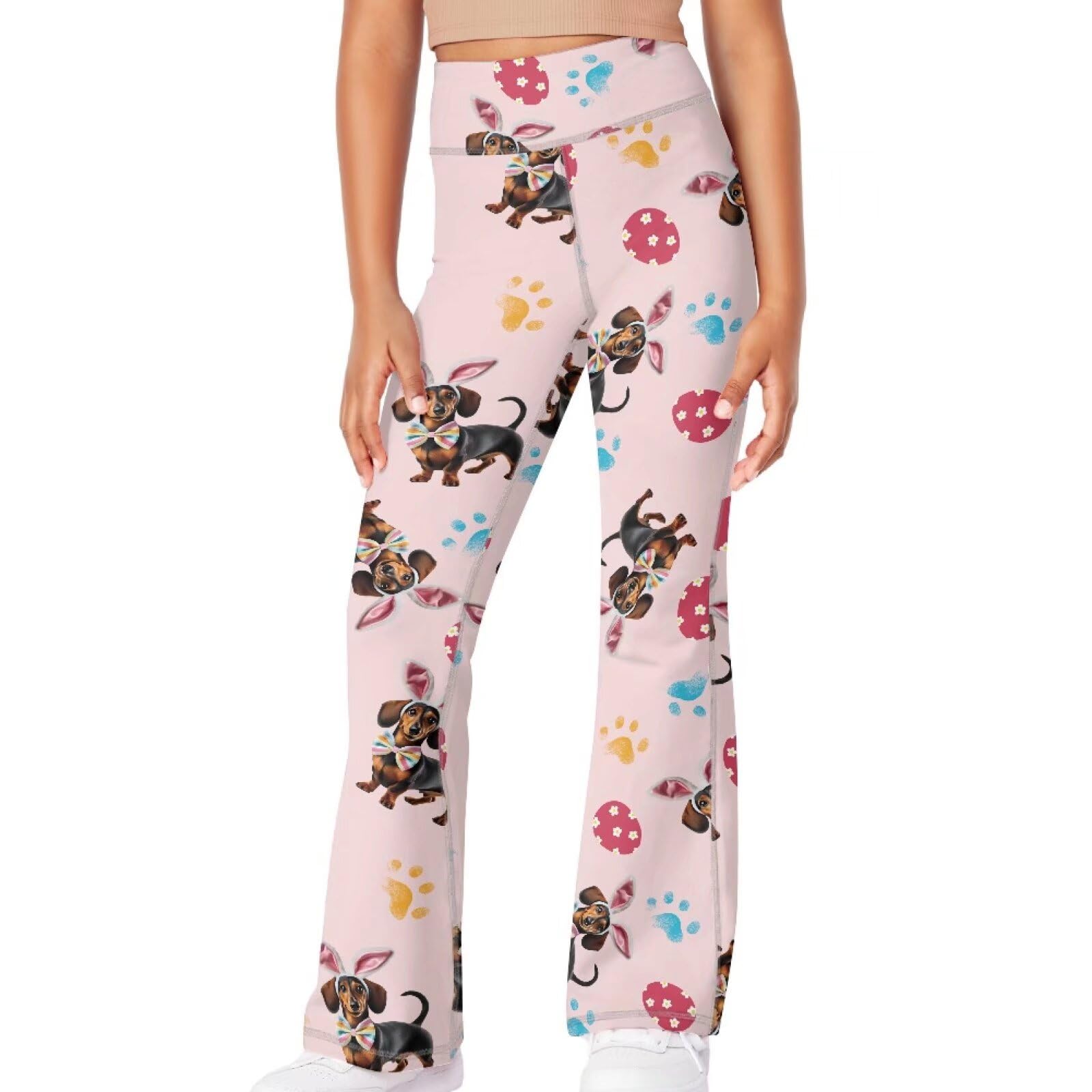 Yzaoxia Girls Pink Leggings Size 11-12 Flare Yoga Pants Easter Gym Workout Pant Dog Tight Bell Bottoms High Waist Bootcut Legging Stretchy Long Activewear Sport Clothing Daisy Casual Trousers Outfits