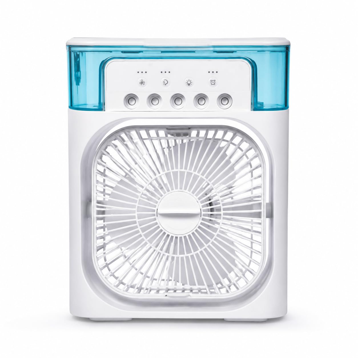 【15 Years Warranty】 White Portable Air Cooler. Equipped with a 500 ml water tank, USB personal,mini humidifier,7 colors LED light,3 timer settings,adjustable wind speeds, and 3 spray modes_M2-image-1