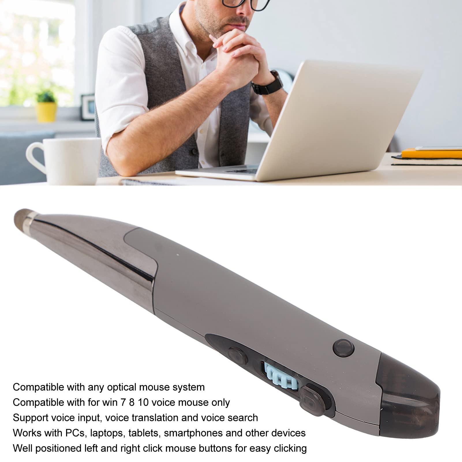 ADITAM Pocket Pen Mouse, Mouse Ottico Wireless con Penna con Ricevitore USB, Mouse ergonomico da 1600 DPI per PC Laptop Notebook (Blu) Double The Comfort