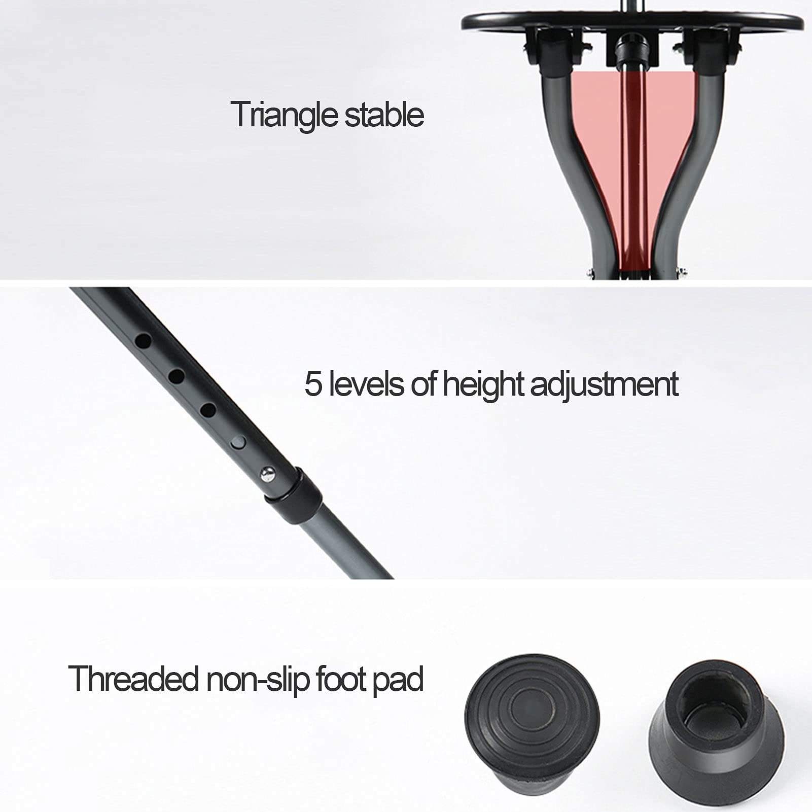 Trípode de aluminio caminando con asiento de silla, luces led ajustables para caminar bastón, bastones plegables para hombres / mujeres, asas cómodas y bastones de base antideslizante ( Color : Red )