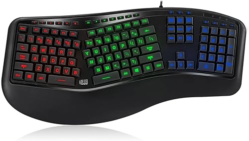 Adesso Tru-Form 150 AKB-150EB - Teclado ergonómico USB iluminado de 3 colores