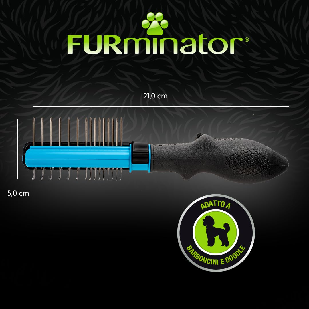 FURminator 2in1 Spazzola districante e Pettine per Cani - Ideale per Barboncini e Doodle - Rimuove Delicatamente Nodi e grovigli - per Una toelettatura Senza Stress