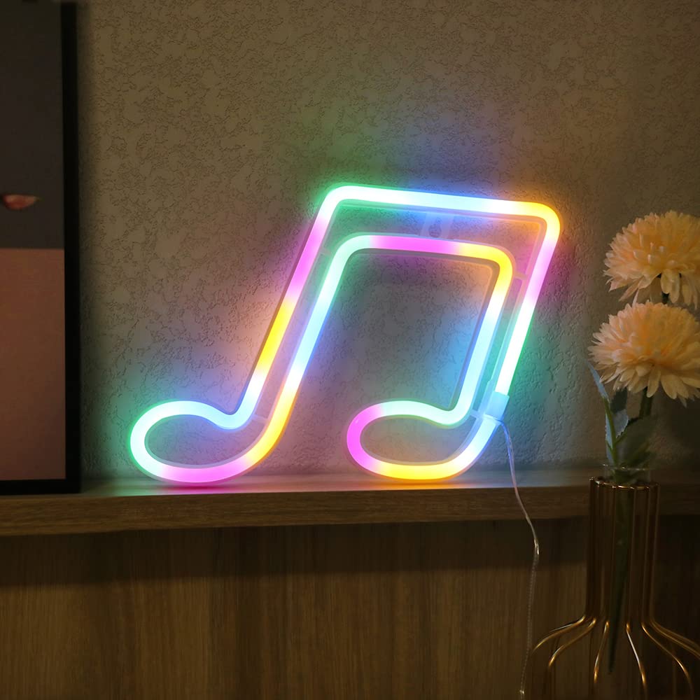 GUOCHENG Music Note Hanging Neon Sign Stave Shaped Led Neon Night Light Battery&USB Powered Creative Wall Hnaging Neon Decor Lamps for Home Bedroom Party (Colorful)