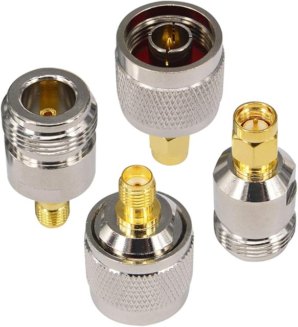 BOOBRIE SMA to N Type Adapter Kit 4PCS SMA 4G Antenna Adapter SMA Female/Male to N Male/Female Connector Signal Booster Adapter N to SMA for CB Antenna Radio Wifi Antenna Wirelesse Wifi Router Antenna