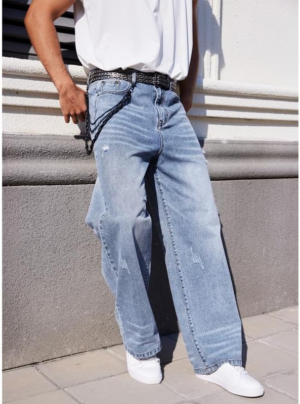 Men's JNCO Baggy Jeans Y2K Vintage Ripped Wide Leg Distressed Denim Pants Skater Jean Hip Hop Streetwear Loose Fit - Image 5