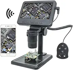 Microscopio Digital 1000x tela grande de 5.0 Polegadas wifi para manutenção de celulares, placas, aula praticas, biologia, fisica, quimica, dermatologia.