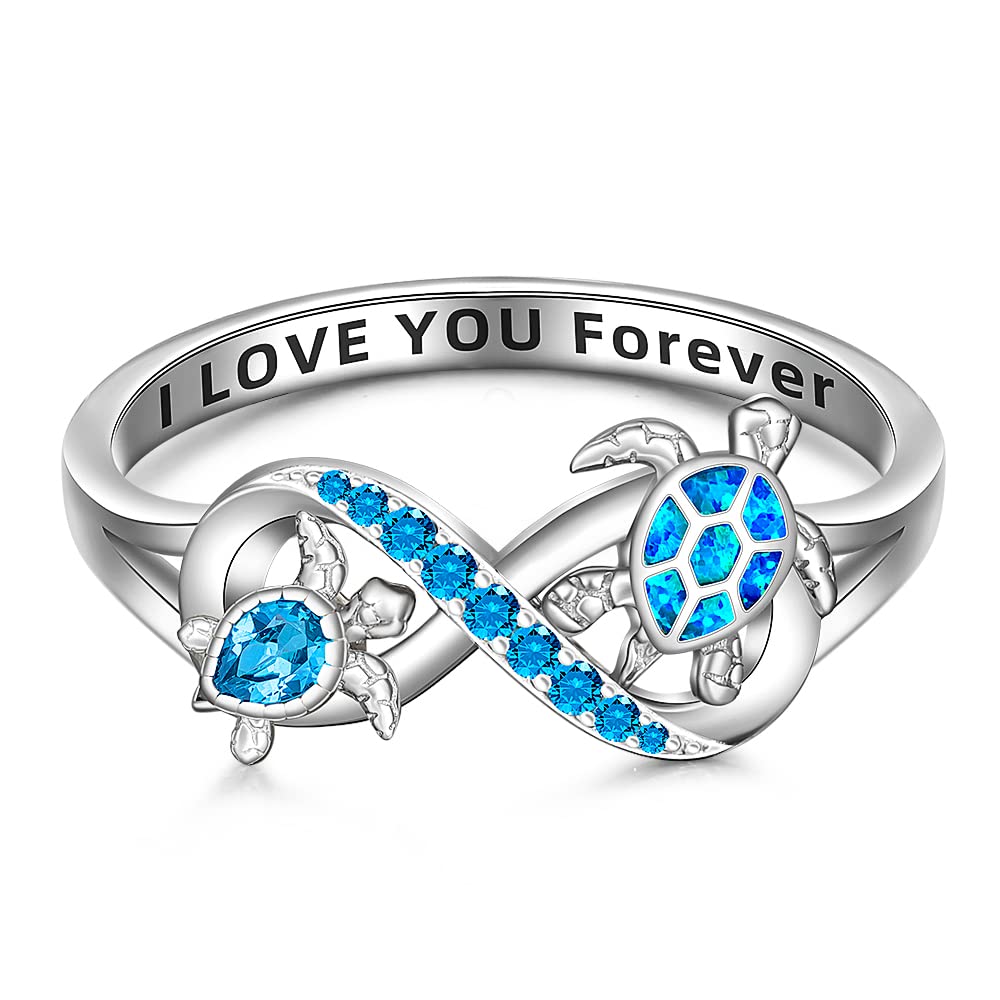 Sea Turtle Ring Blue Opal 925 Sterling Silver