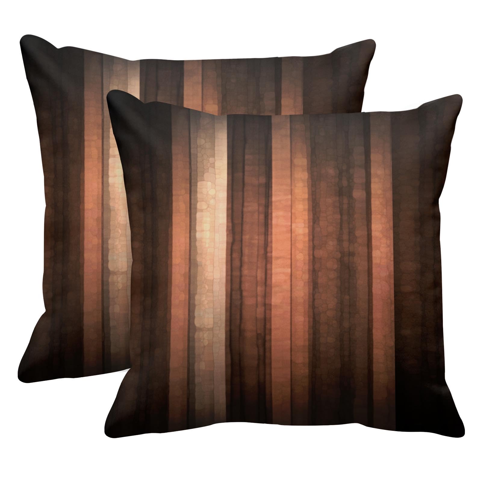 Emvency Set of 2 Throw Pillow Covers Print Polyester Zippered Pillowcase Orange Copper and Pale Peach Abstract with Cool Glass and Vintage Stripe