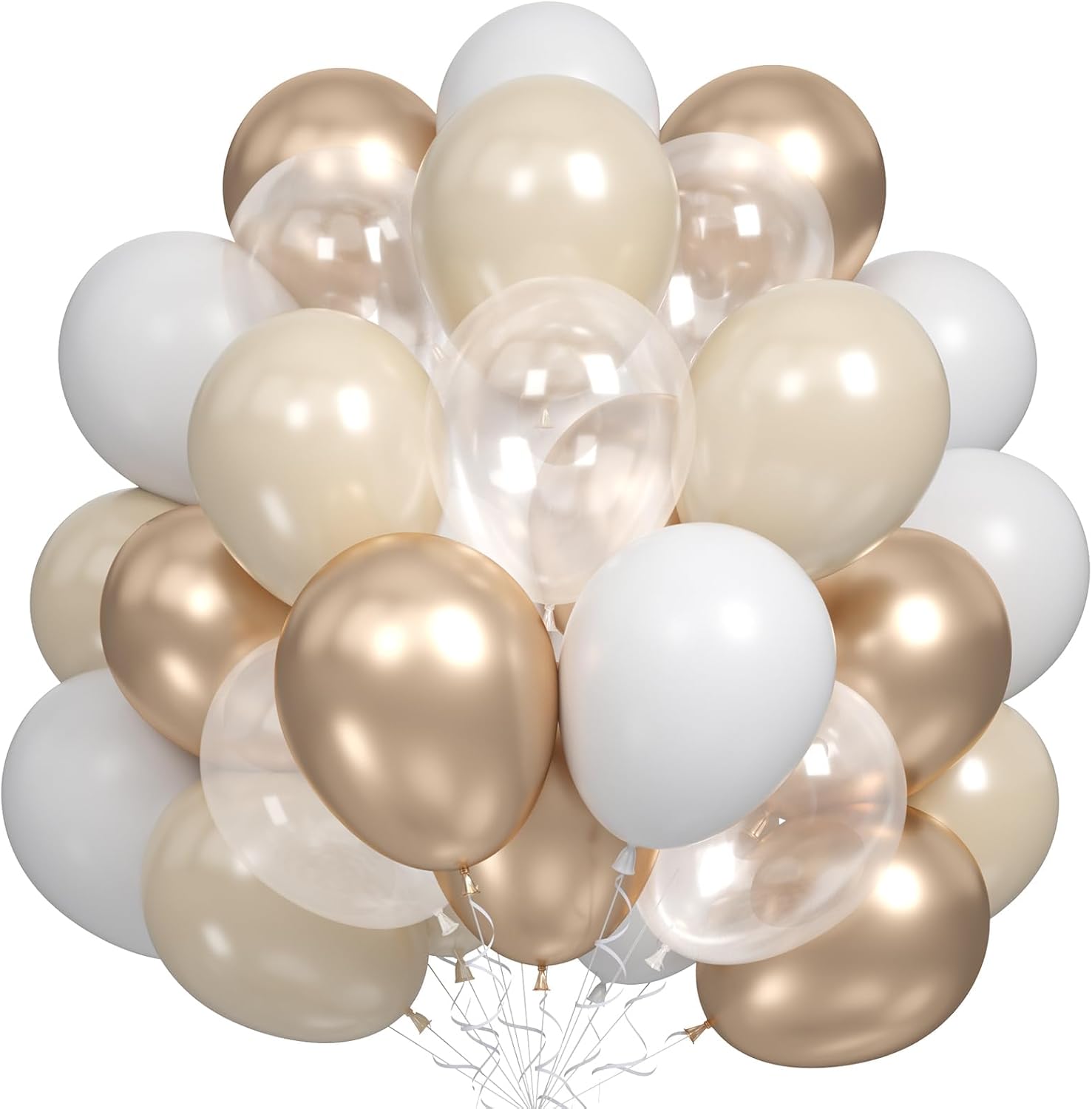 Nude White Gold Balloons, 60 Pieces Metallic Champagne Gold Cream White Transparent Balloons White Sand Blush Beige Transparent Party Balloons for Birthday, Boho, Wedding, Engagement,
