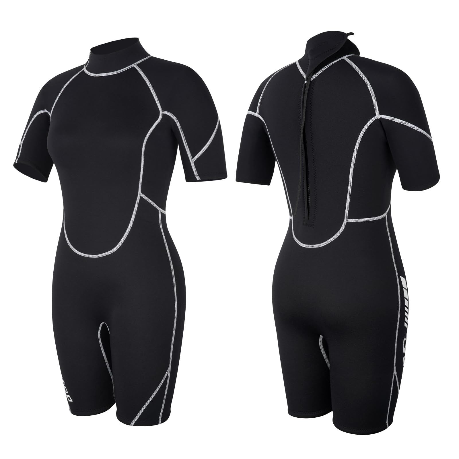Owntop Combinaison Shorty 3/2mm Femmes - Combinaison de Plongée à Fermeture Éclair Arrière pour Plongée Surf, Manches Courtes Néoprène Extensible pour Sports Nautiques, Femme Noir L