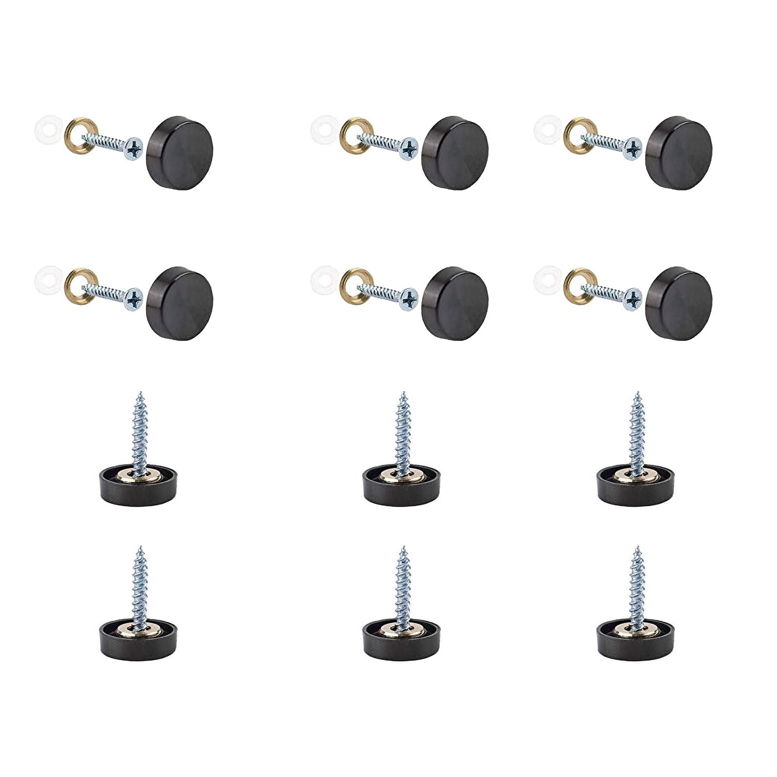 INCREWAY Mirror Screws Black 32 Sets 16mm 304 Stainless Steel Thicken Mirror Nails with Decorative Caps Covers — image 1