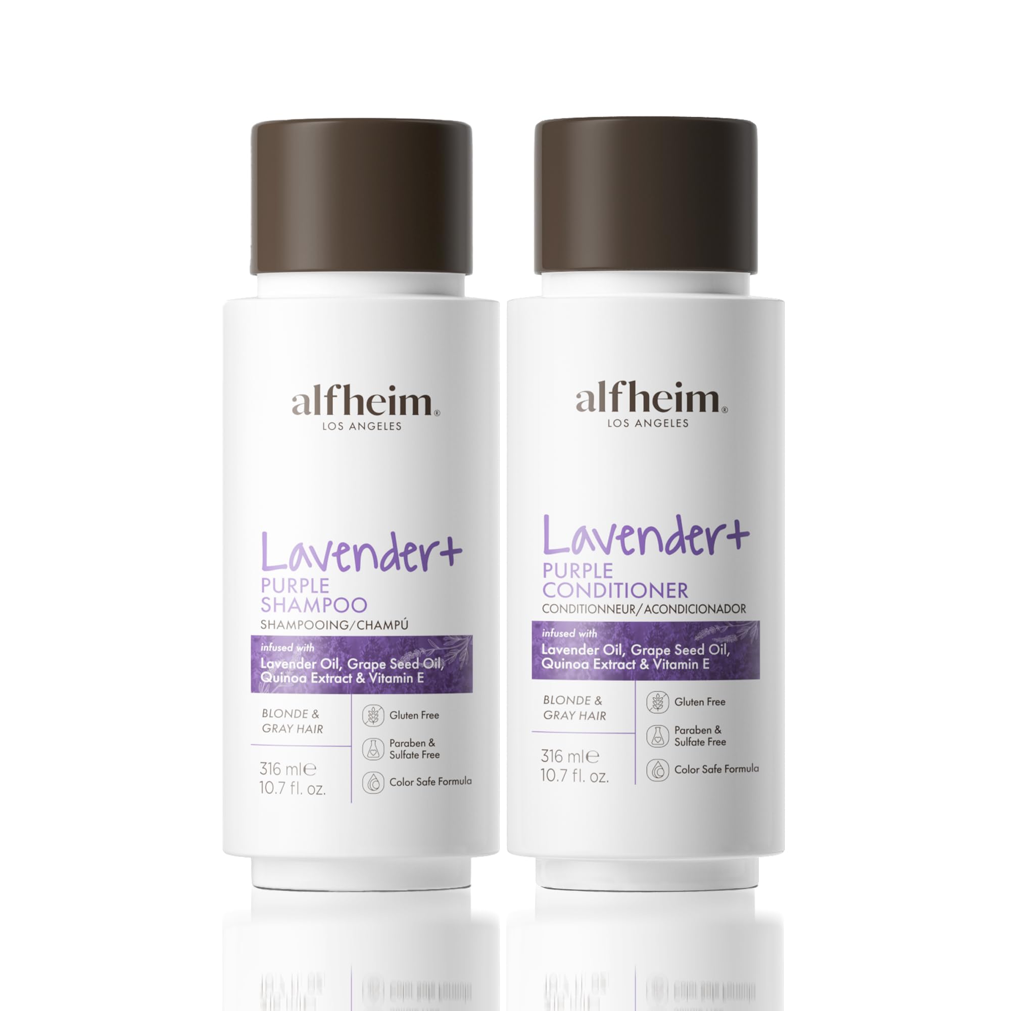 Alfheim Lavender+ Purple Shampoo & Conditioner Set | Tone-Correcting for Blonde, Silver & Gray Hair | Neutralizes Brass & Yellow Tones | Moisturizes, Protects Color & Adds Shine | 10.7 oz Each