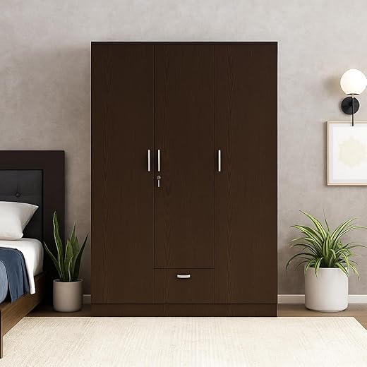 Nityam Wooden 3-Door Wardrobe with Drawer