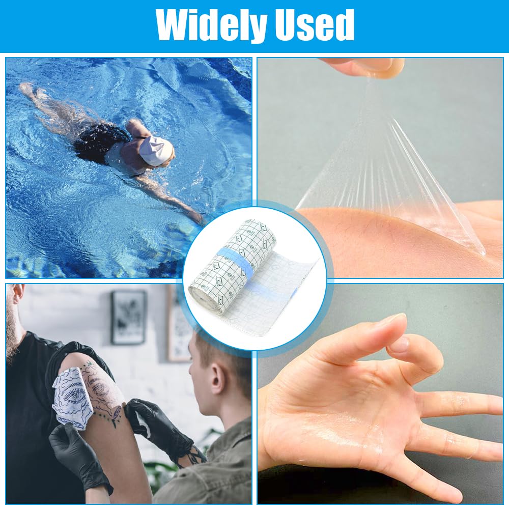 Lot de 3 Pansement Tatouage Waterproof, 15cm X 5m Bandage Transparent Imperméable, Bandage adhésif imperméable, Seconde Peau, pour Natation, Sport, Douches, Protéger Tatouage (2 x 2 m + 1 x 1 m)