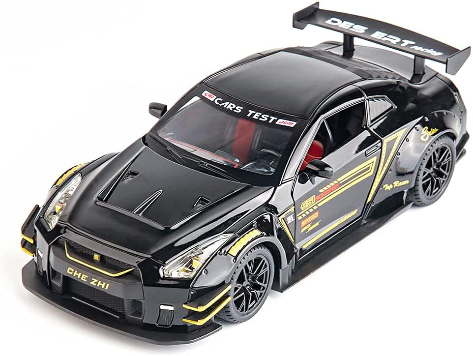 VARIYA ENTERPRISE 1/24 Scale Compatible for Nissan GTR Model Car Toy, Zinc Alloy Pull Back Toy car with Sound and Light for Kids Boy Girl Gift (Black)
