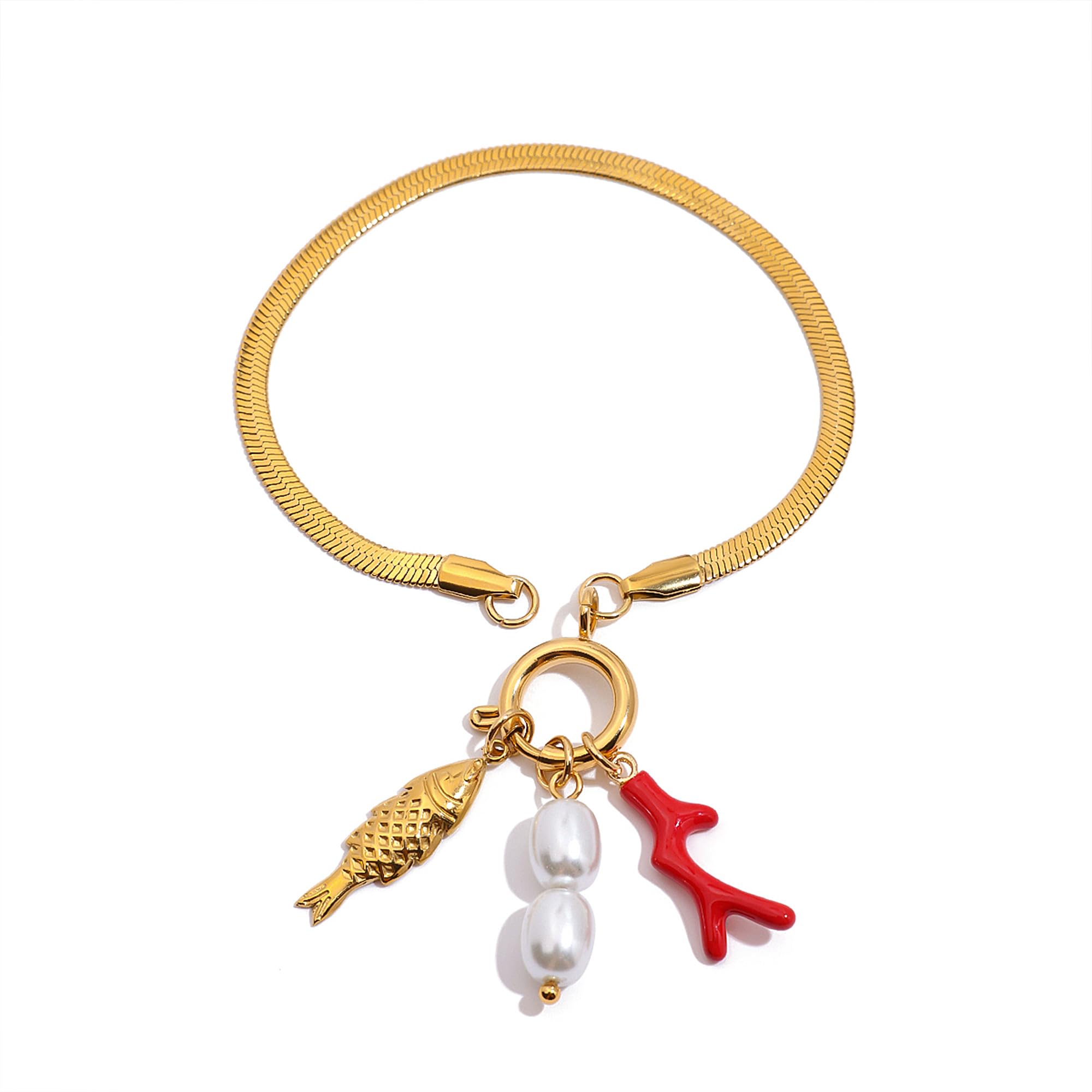 CUFELMU Gold Snake Bone Chain Bracelet with Pearl – 10% Off (Now $8...