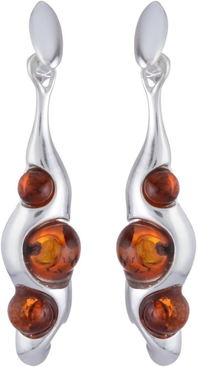 Amber Earrings - Baltic Honey Amber Dangling Earrings "Selena" - Sterling Silver Jewelry Collection