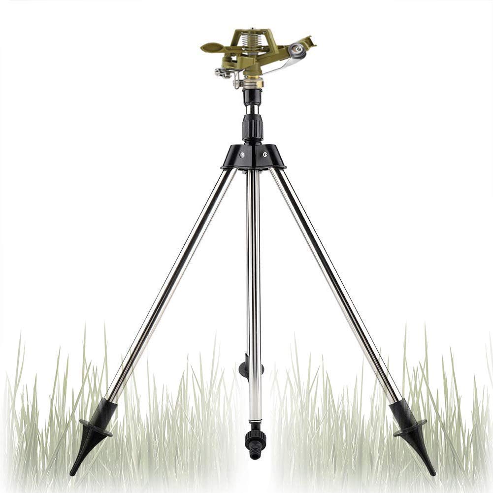 Zerodis Kits de riego para trípode telescópico de riego Inserto de Tierra de Acero Inoxidable Aspersor Rociador de rociado de Zinc 360 ° Ajustable Círculo Equipo de riego Giratorio para jardín