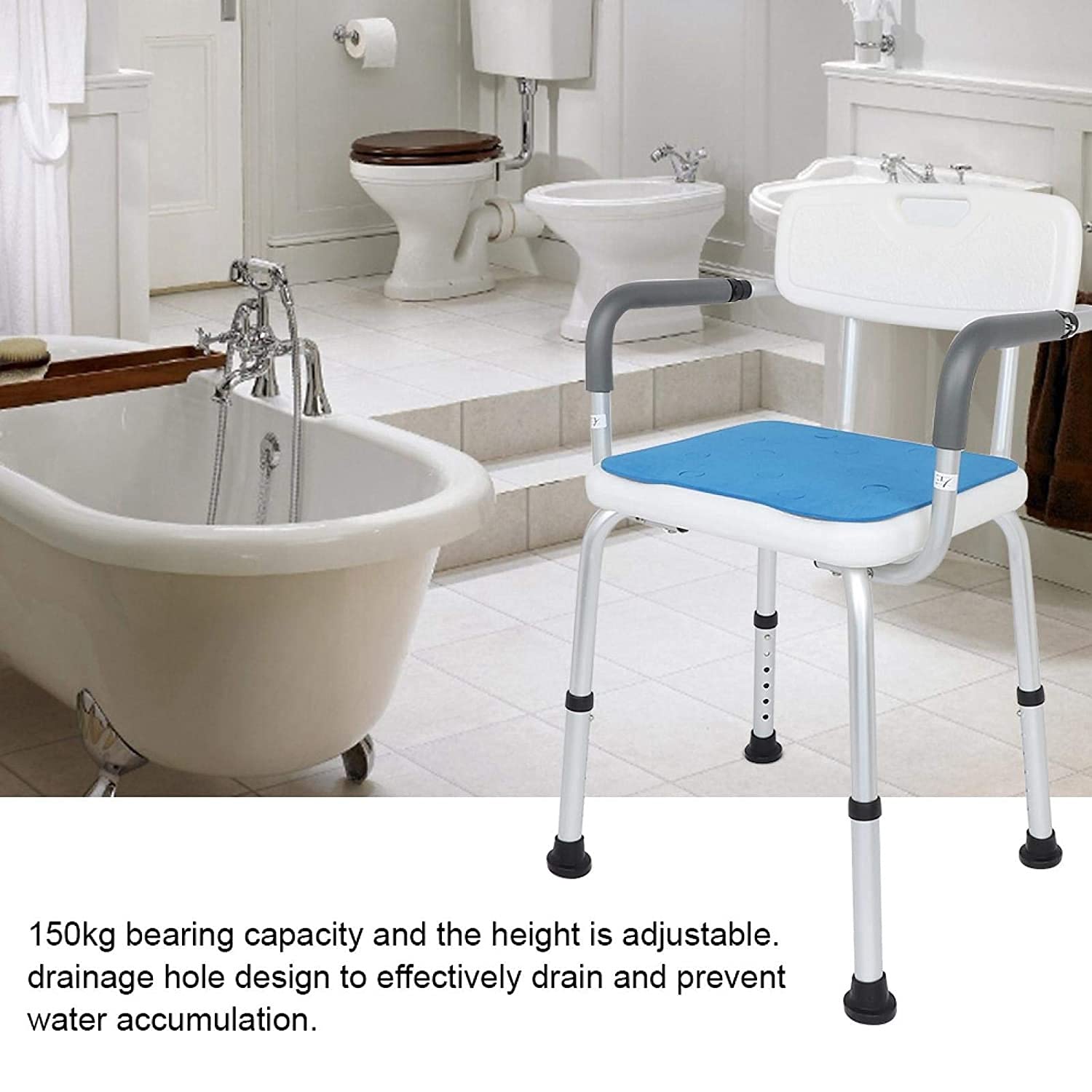 Taburete de Ducha Sillas de Ducha para Personas Mayores, Silla de Ducha para Personas Mayores de Trabajo Pesado con Respaldo, Asistencia de Altura Ajustable, Personas Mayores y Tabu