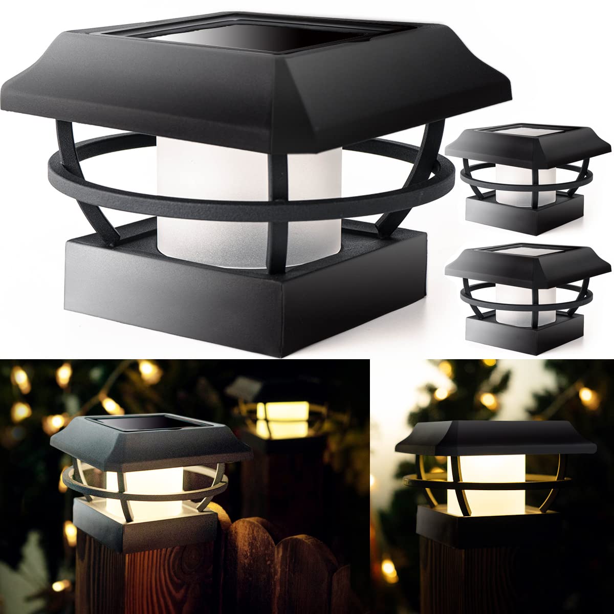 Metal Solar Post Lights 20 Lumen Bright LED Outdoor Fence Cap Light for 4x4 5x5 6x6 Post in Wood Fence Patio Deck Walkway Garden Decoration (2 Pack)