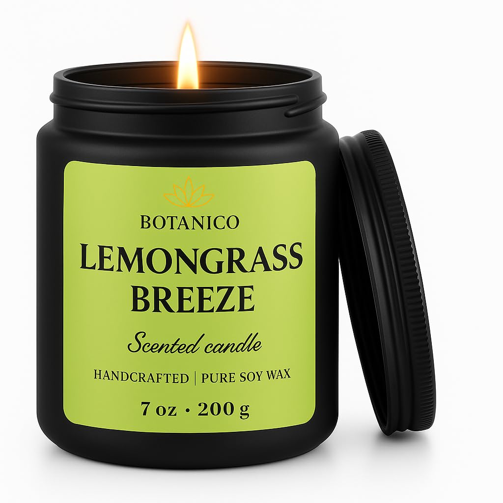 BOTANICO Lemongrass Breeze – Luxury Soy Wax Candle | Handcrafted 200g | 50+ Hrs Burn | Fresh Lemongrass Scented Candle for Home Décor, Relaxation & Gift-image-12