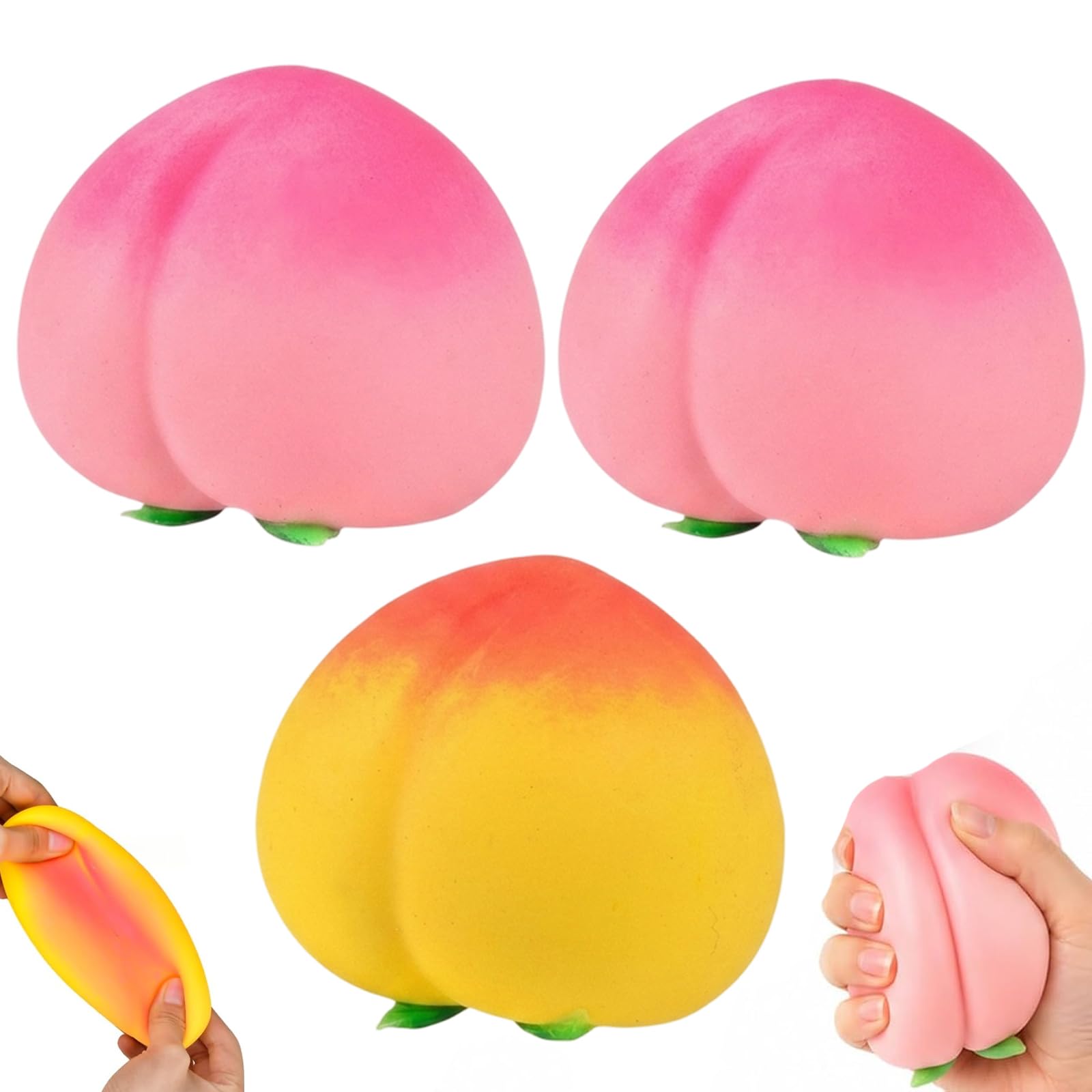 PRVCFZ 3 PCS Peach Squishy, Squishy Peach, Two Pink and One Yellow, 8 Cm Soft Desktop Display for Home or Office