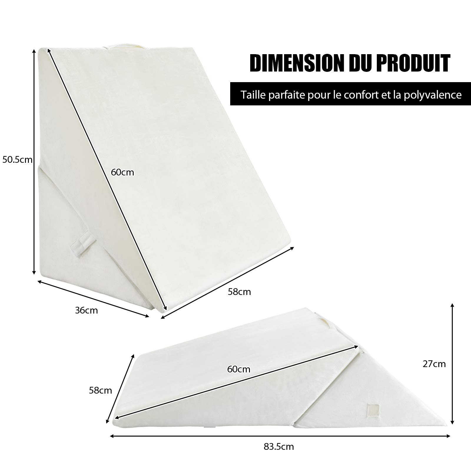 COSTWAY Oreiller Anti-Stress Triangulaire, Coussin Thérapeutique Post Opératoire, Élévateur de Jambes, Soulager Douleur de Dos, Genoux, Circulation, Respirant Lavable (Blanc)