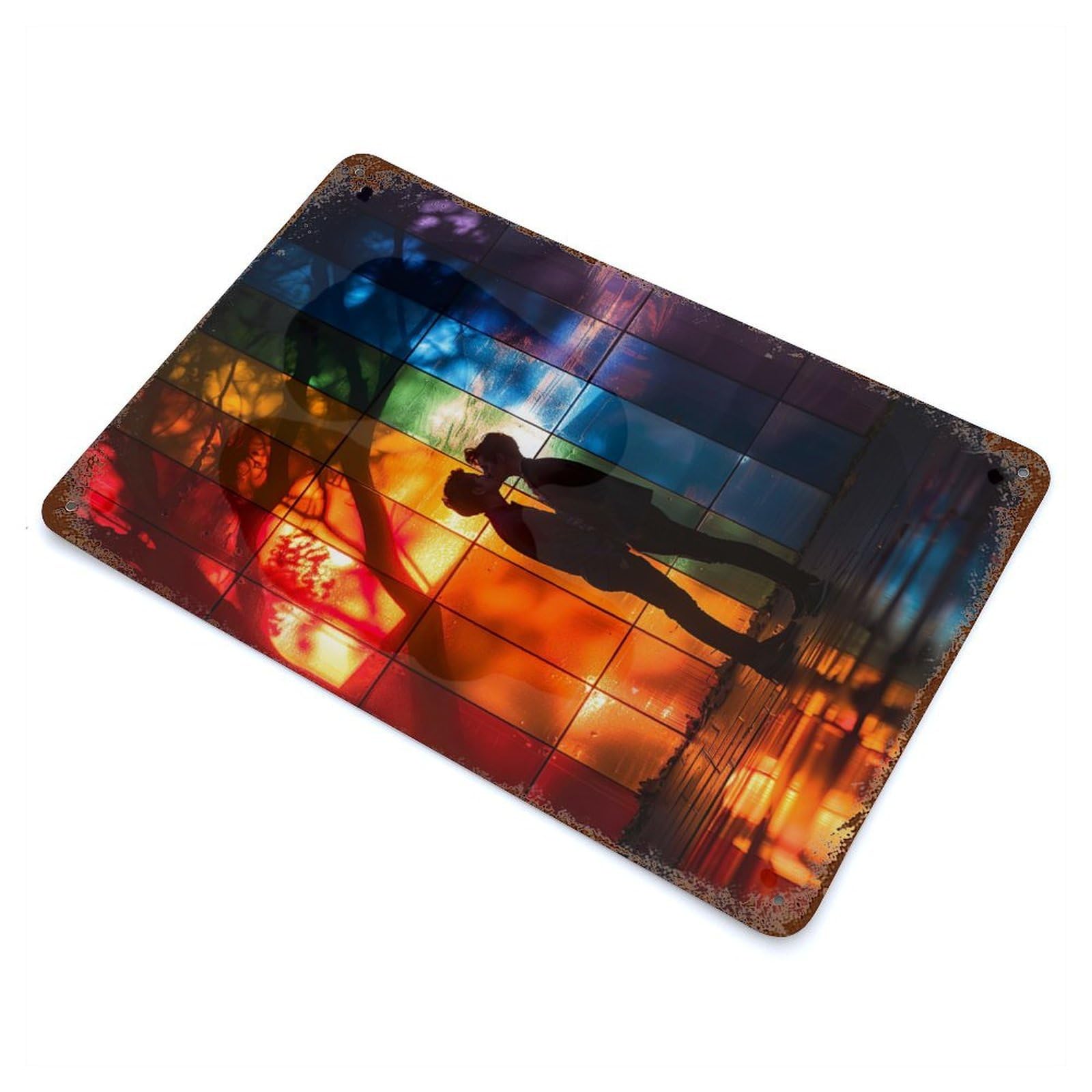Pride Flag Gay 11.8"x7.9" Aged Metal Wall Plaque, Classic Wall Plaque for Basement, Hobby Room And Garage Decor