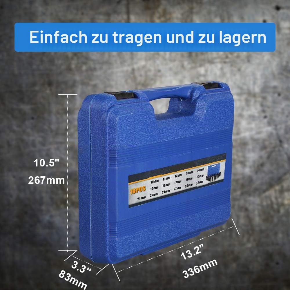 Anbull 16tlg Schlagschrauber Stecknuss Set 1/2" 10-32mm tiefe Sechskant | CR-v Material, für den Einsatz mit elektrischen, Langnuss set, Impact Socket Set, Antrieb Sechskant Nüsse Schlagnüsse