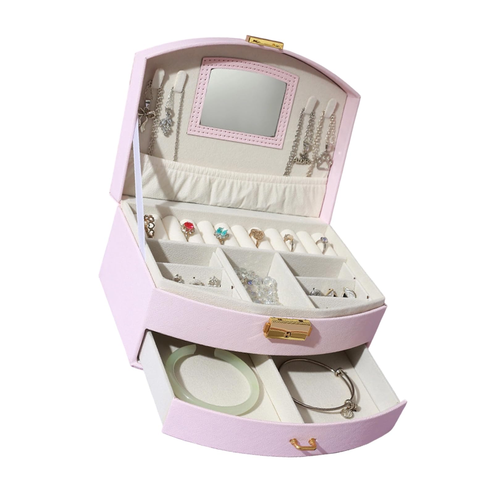 Zxfdsfdbnm Foldable Vanity Mirrored with Jewelry Organiser PU Leather Construction Storage Case for Necklace Earrings Travel Jewelry Planner with Glass