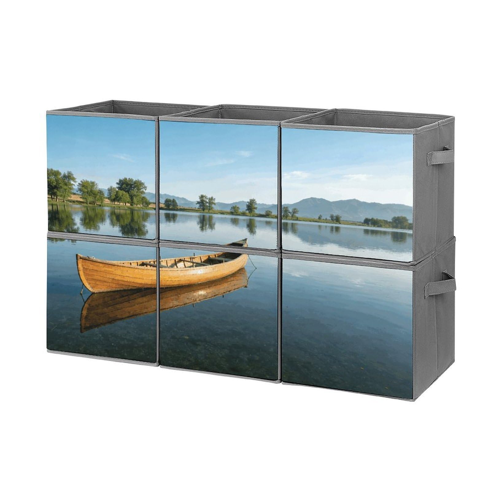 Fodpand Style Canoe Lake Cube Bins With Double Handles,Set Of 6 Cube Organizer, Stackable And Foldable Storage Bins For Organization, Closet, Shelves, Offices