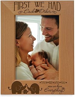 KATE POSH - First we had Each Other, Then we had You, Now we Have Everything - Engraved Natural Wood Picture Frame, New Baby Gifts, Elephants Decor (4x6-Vertical)