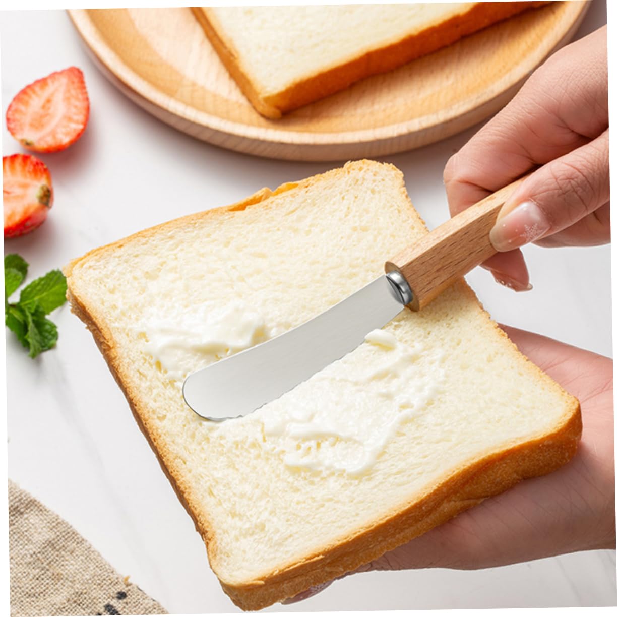 NAMOARLY Stainless Steel Cutlery Butter Cutter Slicer Bakery Cheese Spreader Baking Scrapers Cream Scrapers Cake Scrapers Cream Knives Cream Cheese Portable Butter Spreader Wooden