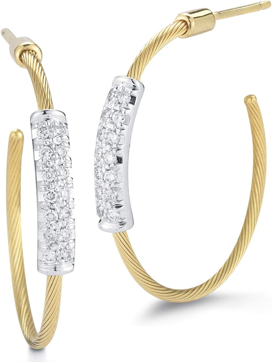 14K Yellow Gold 0.2ct TDW Diamond 20mm Super-Flex Wire Hoop Earrings