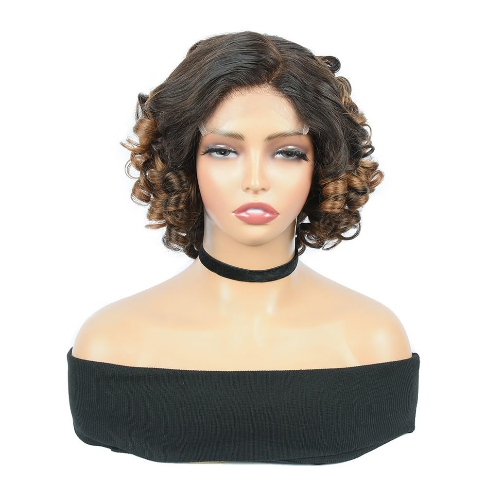 xiuling4568 10 Inch Human Hair Pre Plucked Wear and Go Glueless Wig，Curly Wave Short Bob Wig 4x4 Lace Hairs Extensions