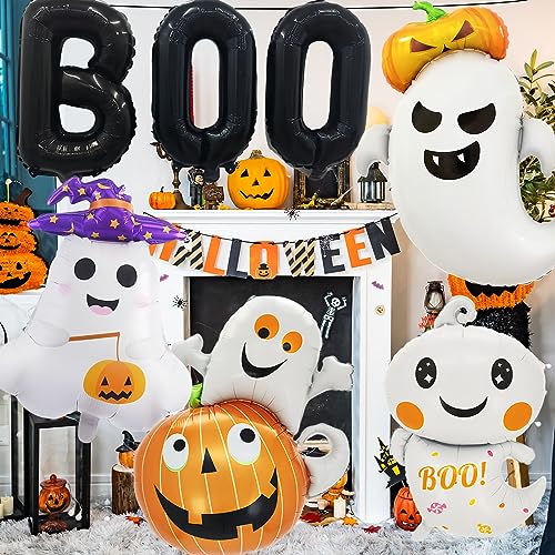 Tedercle HALLOWEEN BALLOONS 7 Pieces Halloween Ghost Pumpkin Boo Balloons Set, Large Cute Happy Boo Day Foil Mylar Balloons For Halloween Birthday Ghost Themed Backdrop Party Decorations thumb #3
