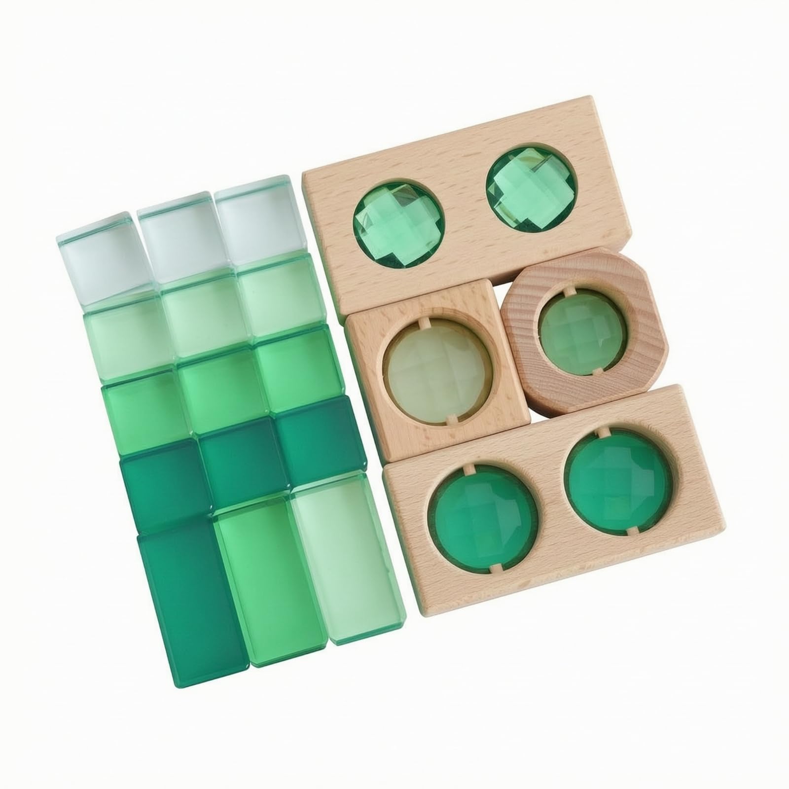 kowaku Juguete Construcción Lisas | Aves y Seguros, Bloques con Acrílico, Educativo, Bloques Translúcidos con Caja, para Aula, Preescolar, Verde