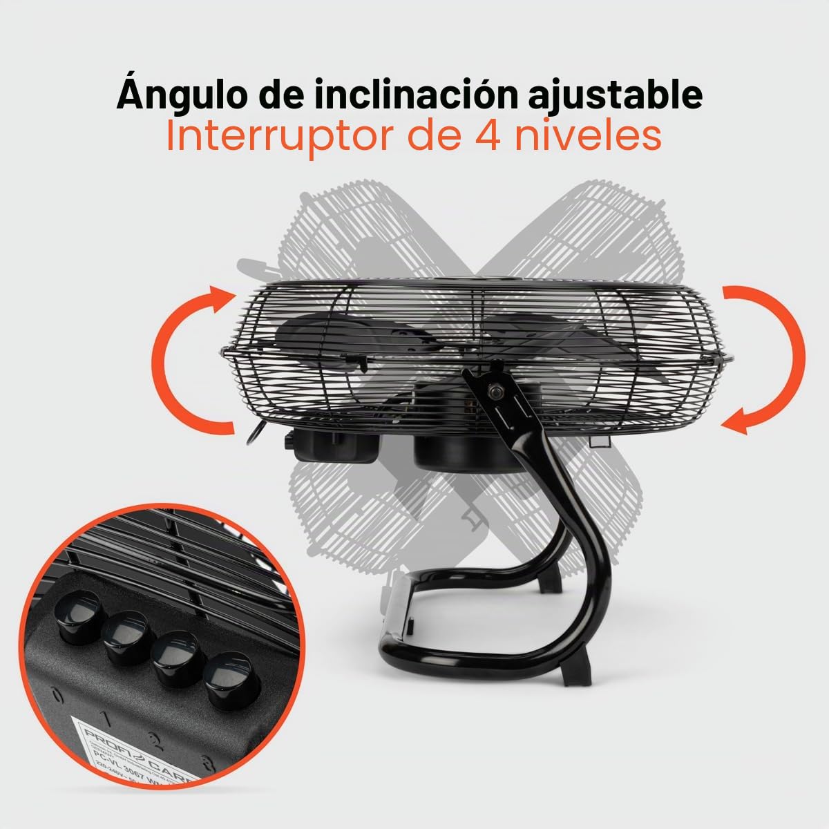 Proficare, Ventilador de Aire Diseño Retro Acero Inoxidable Negro 50 cm PC-VL3067WM, Ventilador Silencioso 120W, 3 Niveles de Velocidad, Ángulo de Inclinación Ajustable, Rejilla Metálica
