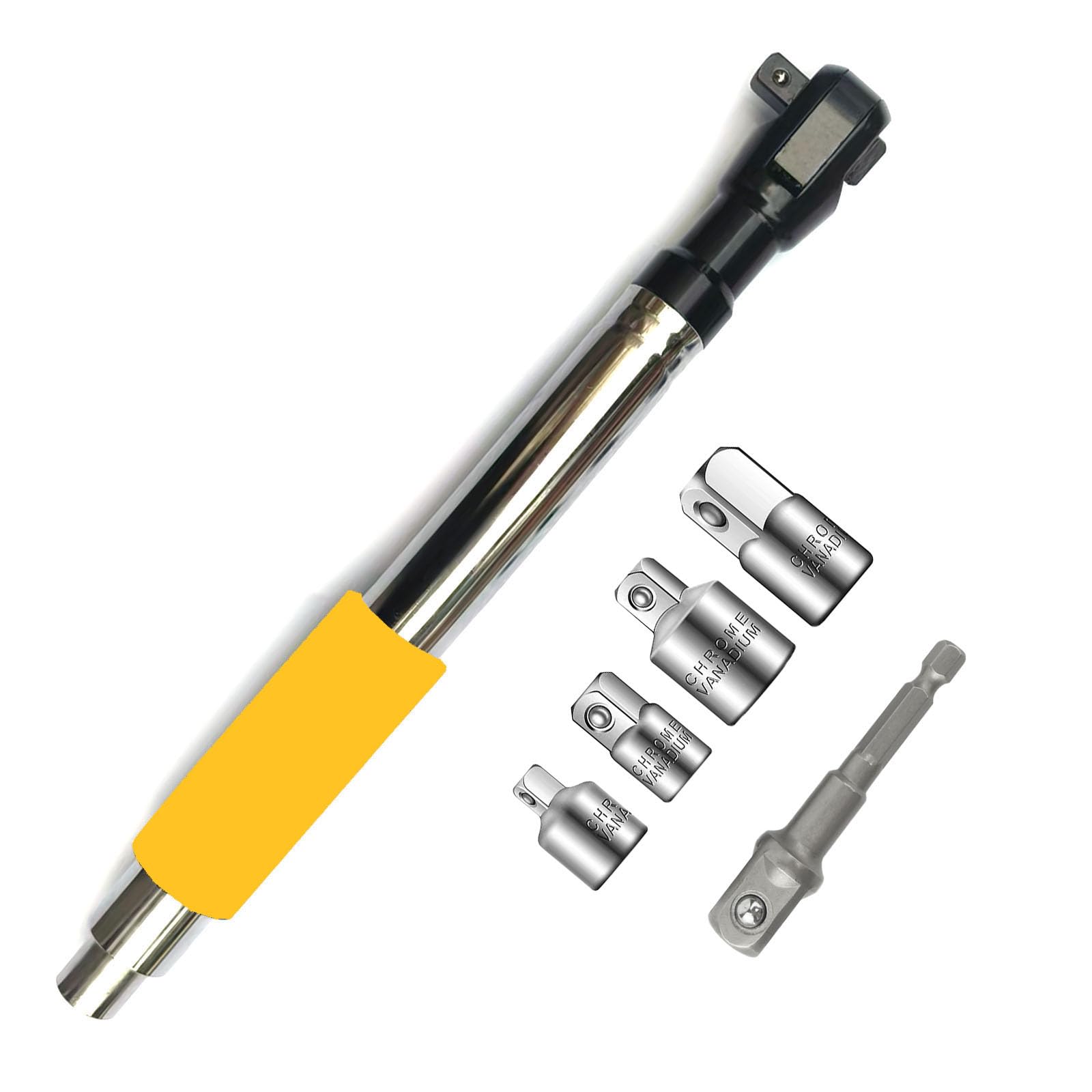 Offset Wrench Extender - 1/5.1 cm Drive Impact Wrench Adapter, Heavy Duty Ratschenverlängerung für enge Räume, passend für Standard-Stecknüsse (Gelb)