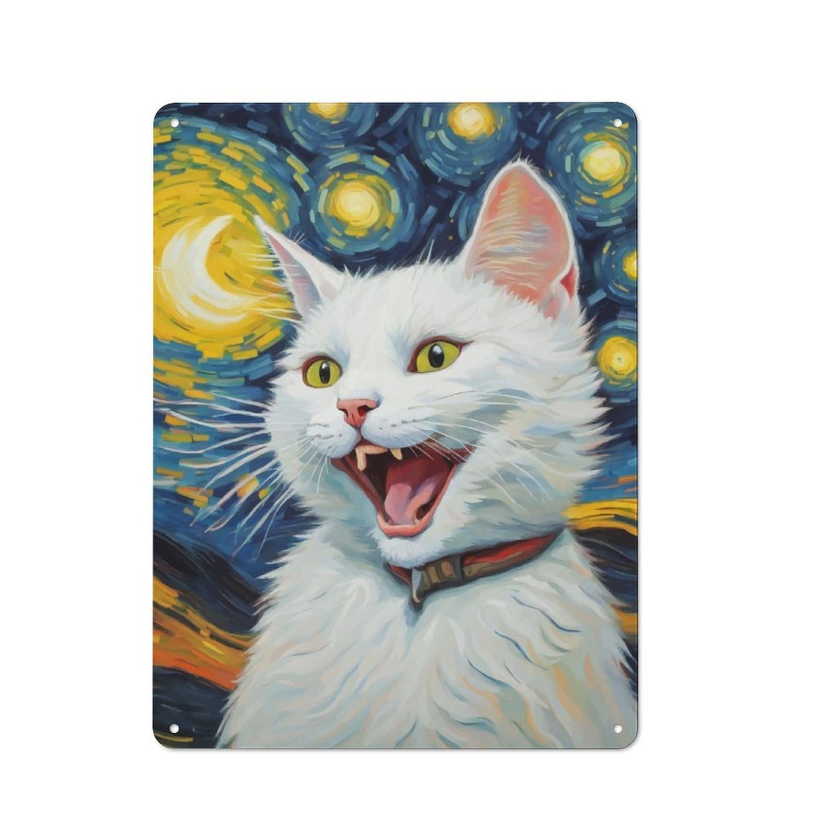 White Cat Metal Wall Plaque 40x30cm, Vintage Nostalgic Wall Art for Bedroom, Office, Home Bar Or Dining Room