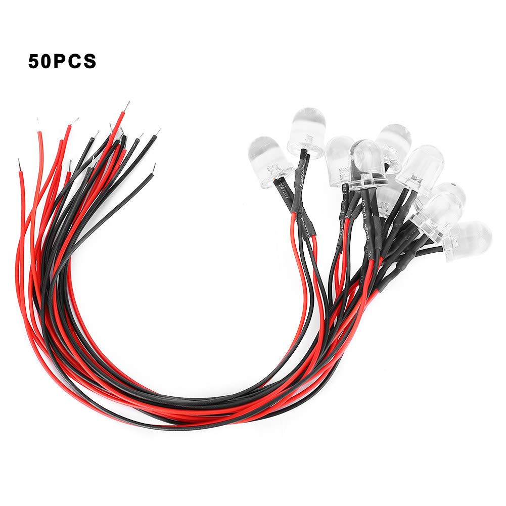 Fafeicy 50PCs Pre Wired LED Diodes, 10mm Orange 12V Light Emitting Diodes DIY Parts with 20cm Wires for Circuit Indicator RC Model Lighting