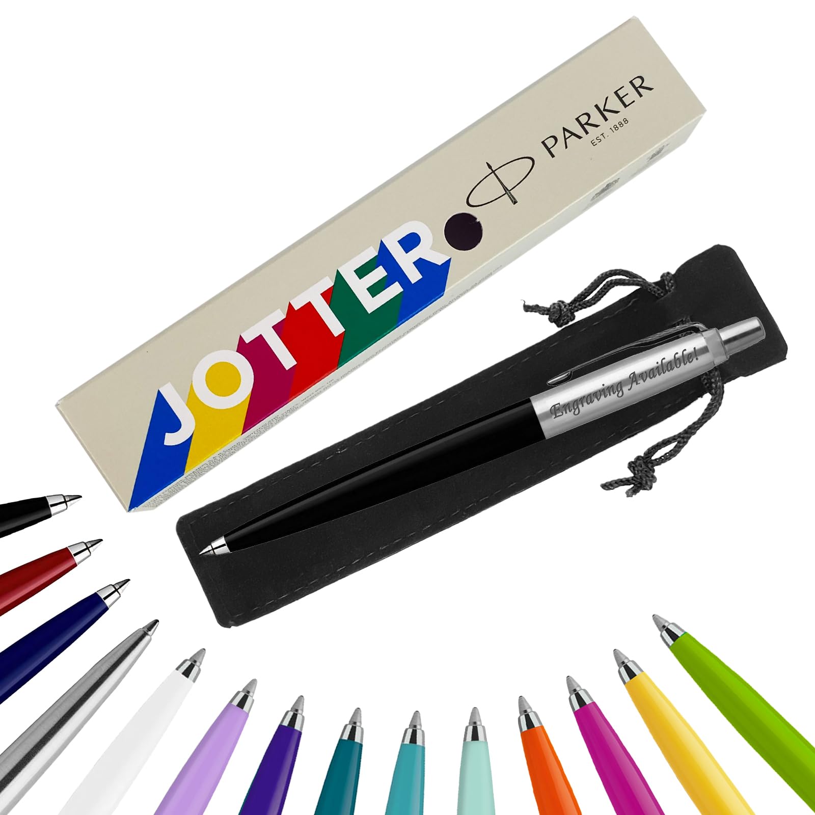 Parker Jotter Ballpoint Pen Handwriting Pens & Stationery Supplies - Ideal for Christmas and Gifts Can be Engraved! (With Engraving, Black, Carded Gift Box (Eco-Friendly))