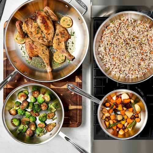 Image of All-Clad D3 Stainless Steel 8 and 10 inch Frying Pans Set - Made in the USA- The Original Bonded Professional Cookware- Oven Safe & Induction Compatible