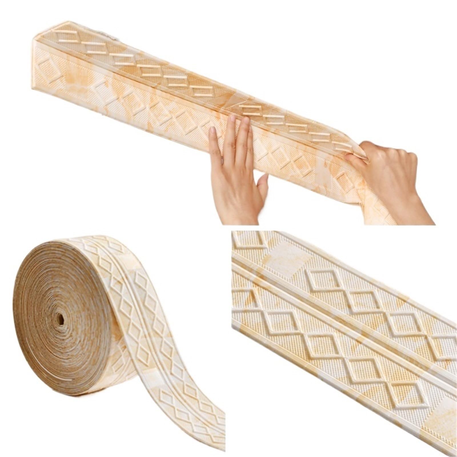 Gsclz Color3 9.2M Self Adhesive Wall Skirting Border Diamond Wallpaper Waterproof Ceiling Stickers Anti-Collision Baseboard Waistline(Color3)