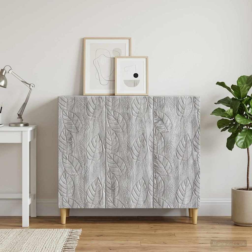 Buffet gris Sonoma 89 x 34,5 x 80 cm en bois avec 3 portes et 2 étagères pour salon, couloir, cuisine, polyvalent, design robuste