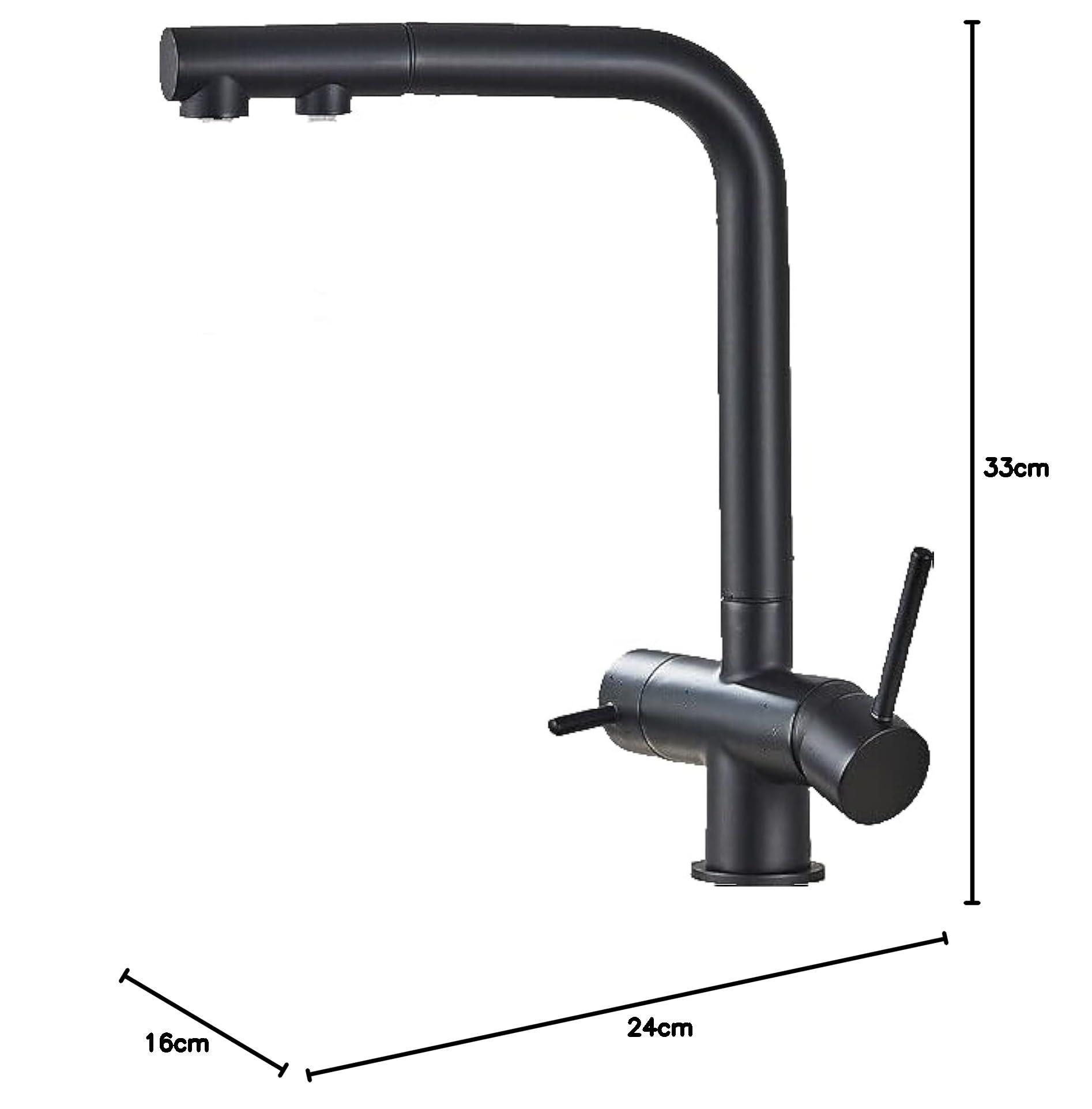 Félix - Grifo extensible de 3 vías, color negro mate, de acero inoxidable, para cocina, grifo mezclador de 360 grados, filtro de 3 conexiones