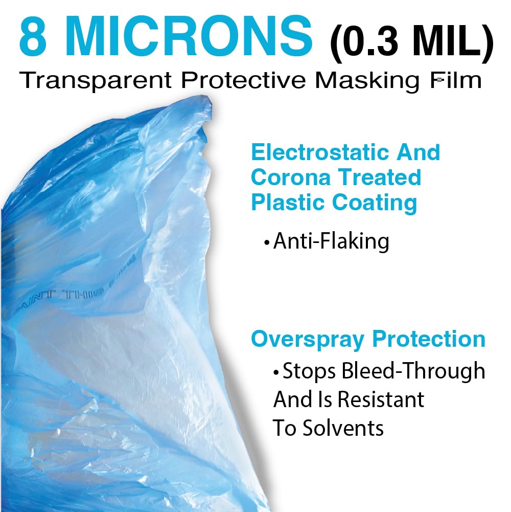 MAXIFILM 16ft x 350 ft Roll of Blue Overspray Paintable Plastic Sheeting - 8 Micron, 0.3 Mil, Protective Corona Treated Masking Film Cover - Auto Car Painting, Bodyshop Repair, House Paint Cloth