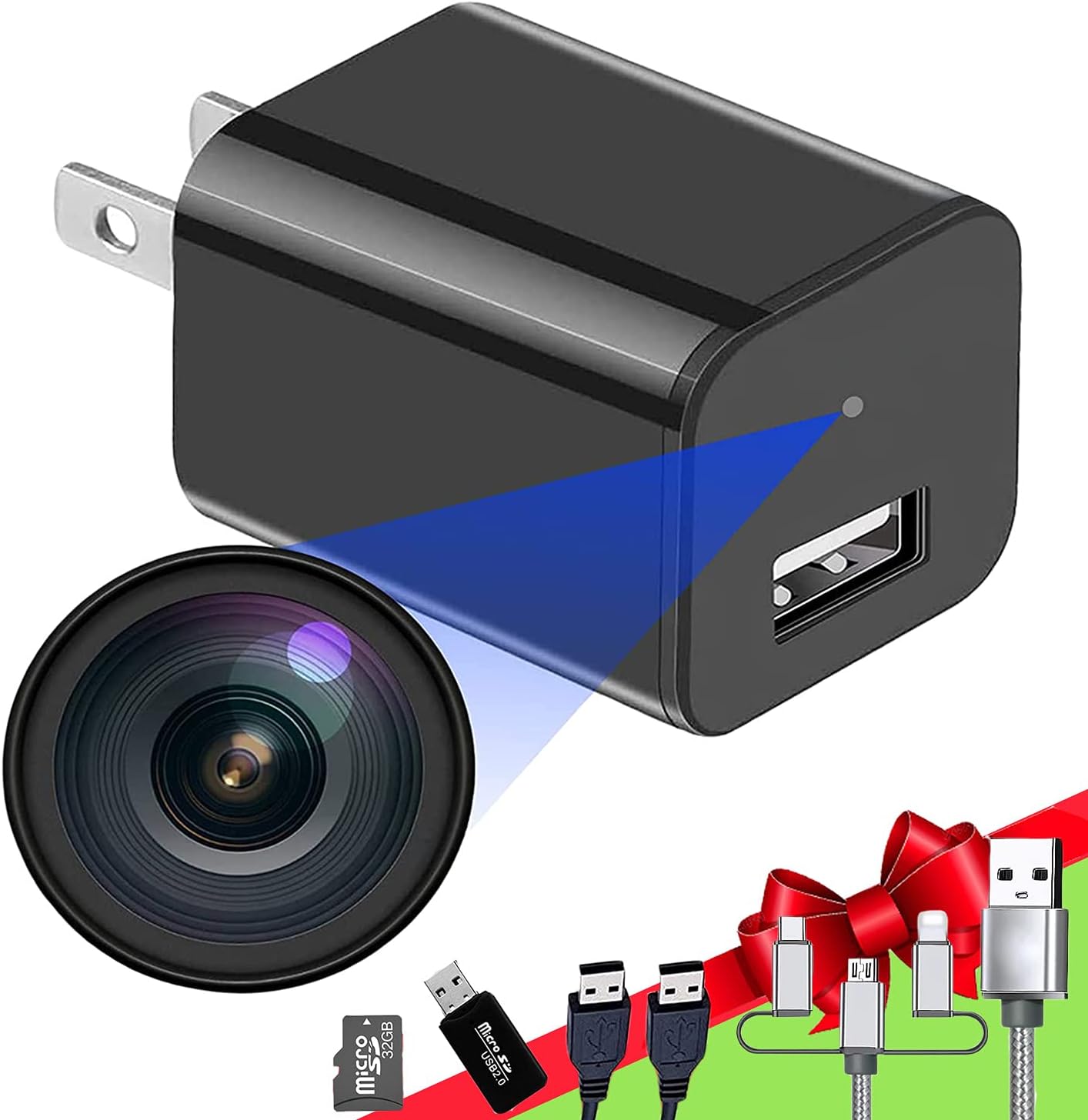 Spy Camera Charger, 1080P Hidden Camera with 32GB SD Card, Mini Spy Camera with Motion Detection, Office & Home Spy Cam - Hidden Spy Camera - Hidden Nanny Cam- Surveillance Camera